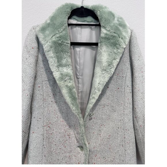 Green Herringbone Long Wool Coat - Picture 3 of 5